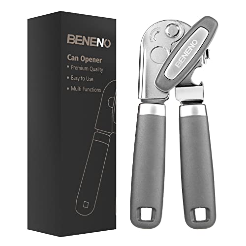 Heavy Duty Hand Can Opener Manual with Magnet Lid Remover (Gray)