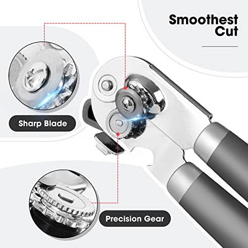Heavy Duty Hand Can Opener Manual with Magnet Lid Remover (Gray)