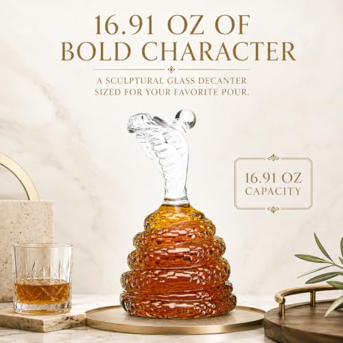 King Cobra Snake Whiskey Decanter 17oz Glass Liquor Wine Carafe Serpent Bar (Clear Snake / Single)