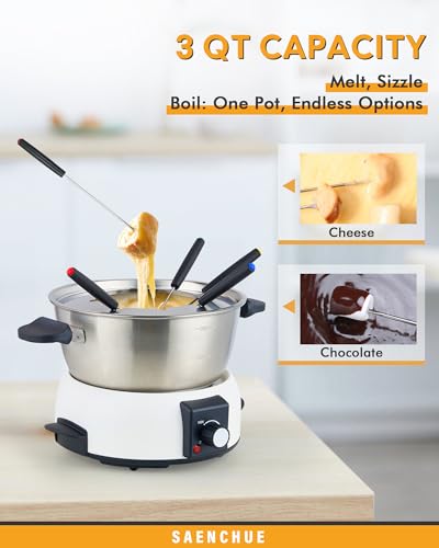 Electric Fondue Pot Set for Cheese & Chocolate (Silver)