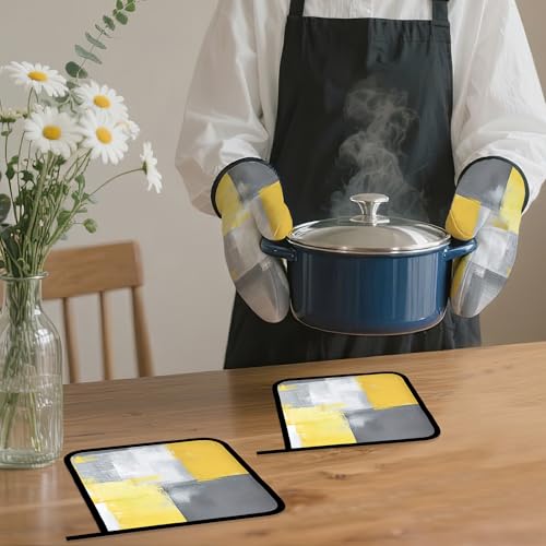 Yellow Gray Modern Art Oven Mitts and Pot Holders (Yellow Gray Modern Art)