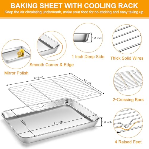 9x7 Inches Mini Stainless Steel Baking Sheet with Wire Cooling Rack (9x7x1)