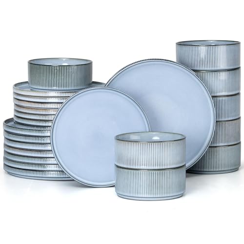 24 Piece Stoneware Dinnerware Sets (Dusty Blue / 24pcs for 8)