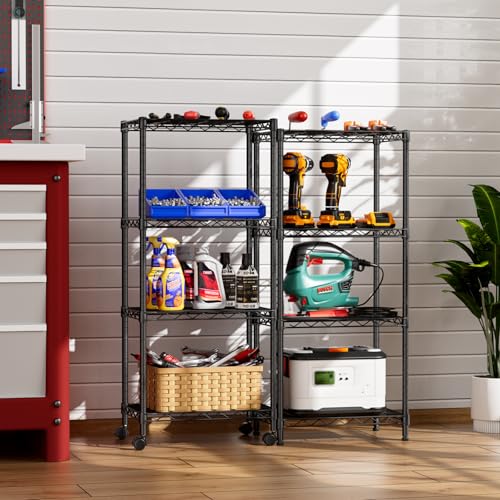 Small Wire 4 Adjustable Shelves Pantry Metal Shelf Floor Organizer (Black / 4-Tier 11.8"D X 17.3"W X 45.2"H)