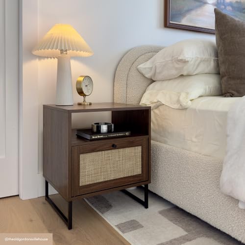 Mina Boho Nightstand (Walnut Brown/Black / Set of 2)