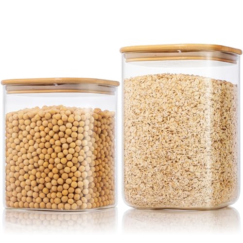 132oz & 63oz Large Glass Storage Containers with Lids for Pantry Storage (Square 132OZ&63OZ Set-2Pack)