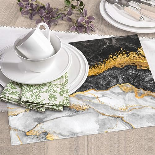 Black Gold Marble Dish Drying Mat for Kitchen Counter Gold and Black Grey Dish Drainer Rack Mats 16x18 Inches Absorbent Reversible Cute Drying Pad (Black/Gold / 16 x 18 inch)