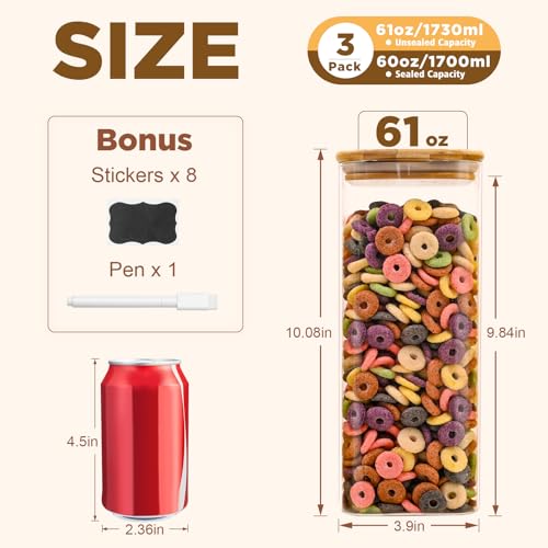 Glass Food Storage Jars Square 61oz (Square-61oz3pc)
