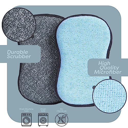 Multi Purpose Scrub Sponges for Kitchen By Scrub (Gray & Blue / Large (Pack of 6))