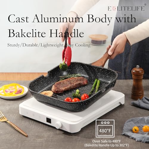11 Inch Nonstick Grill Pan with Lid & Tongs (11" w/Lid & Tongs / Black)