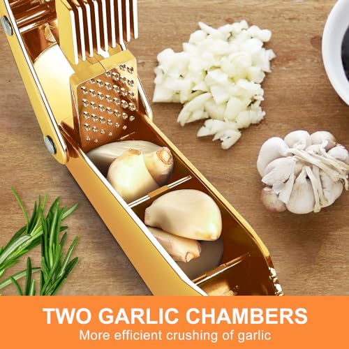 Garlic press and slicer 2 in 1 (Golden)