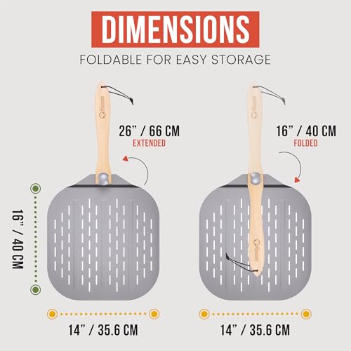 Aluminum Perforated Pizza Peel 16 Inch with Foldable Handle (Perforated 16 x 14 inch / Aluminum)