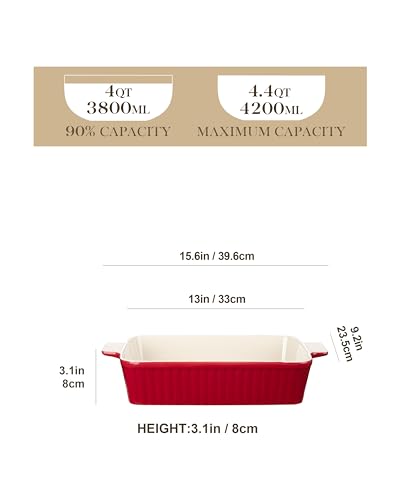 4.4 QT Ceramic Casserole Dishes for Oven (Red / 4.4 QT)