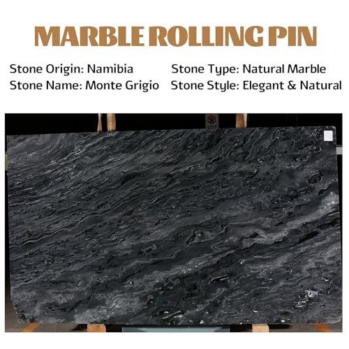 African Natural Grey Marble French Rolling Pin (Shuttle Grey Marble 12 Inch)