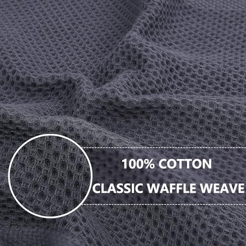 100% Cotton Waffle Weave Kitchen Dish Towels 12 (Dark Grey / 13 X 28 - 12 Pack)