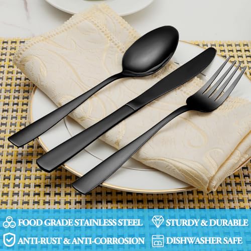 30 Pcs Black Silverware Set (Black)