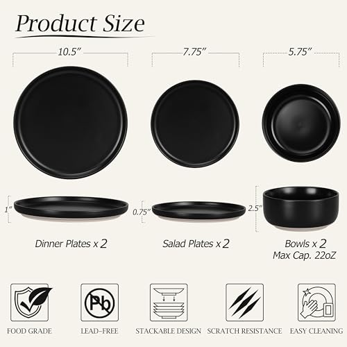 Plates and Bowls Sets for 2 (Charcoal Black)