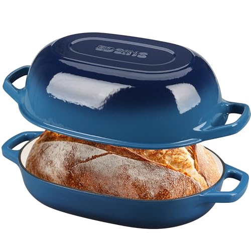 Enameled Cast Iron Oval Dutch Oven Pot with Lid (Lake Blue / 7 Quart)