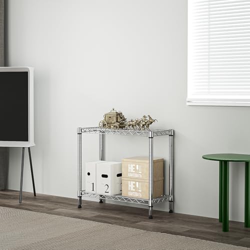 MZG 220 lbs 2 Tier Storage Rack Metal Wire Shelving Unit (2 Tier 11.8" D x 27.6" W x 23.4" H / Chrome)