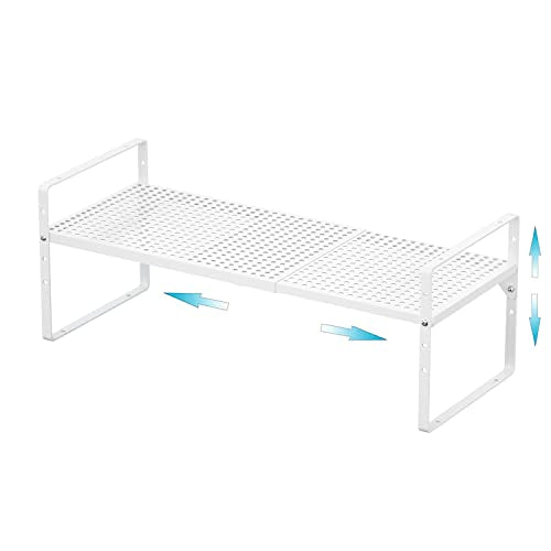 Large Expandable Cabinet Storage Shelf Organizer Rack (10.2" Width - 1 Pack / White)