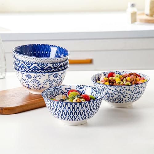 24 Oz Ceramic Soup Bowls Set of 6 (Vintage Blue / 24oz)