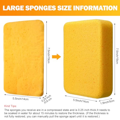 24 Pcs Large Sponges Bulk Car Cleaning Foam Commercial (Yellow)