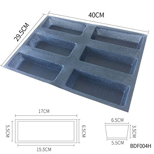 Silicone Bread Forms Square Shape Bread Molds Non Stick Bakery Trays Silicone Coated Fiber Glass 6 Caves Rectangle Moulds (6 Caves 6.7" Square Shape)