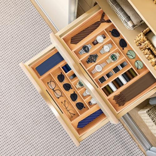Large Premium Bamboo Silverware Organizer (9 Slots Expandable / Natural)