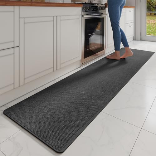 Extra Long Kitchen Runner Rugs Kitchen Mat Non Slip Black 17"x95" (A- Black / 17"x95")