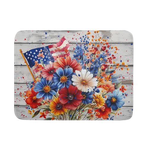4th of July Dish Drying Mat 18x24 inch Patriotic Floral Fast Dry Microfiber Reversible Dish Drainer Rack Pad Kitchen Counter Accessories (Patriotic Floral / 18" x 18")