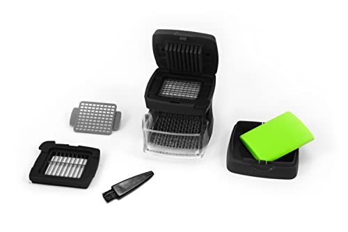 Garlic-A-Peel Garlic Press, Crusher, Cutter, Mincer, and Storage Container - Includes Silicone Garlic Peeler - Easy to Clean - Stainless Steel Blades – (Black), standard (3 x 3 x 2.8 / Black)
