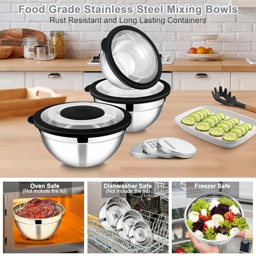Mixing Bowls with Lids and Graters (Black / 4.6/2.6/1.5 QT)