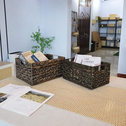 Rectangular Water Hyacinth Woven Storage Baskets for Shelves (Large and Small)