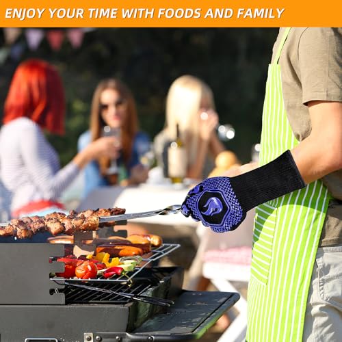 BBQ Gloves 1472F Heat Resistant Non (Blue-2 Pairs)