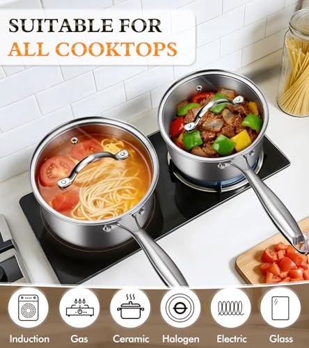 Stainless Steel Saucepan Set with Lids 1.5QT & 2.2QT (4-Piece)