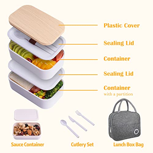 Bento Box with Lunch Bag Microwavable All (White)