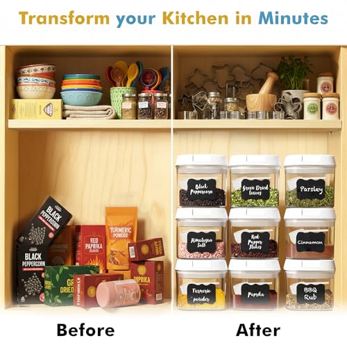 9 PC (0.5L, 17oz) Spice Storage Containers with Lids & 6 Spoons (White - 9 Pc / 9 Pc - 0.5 Liter)