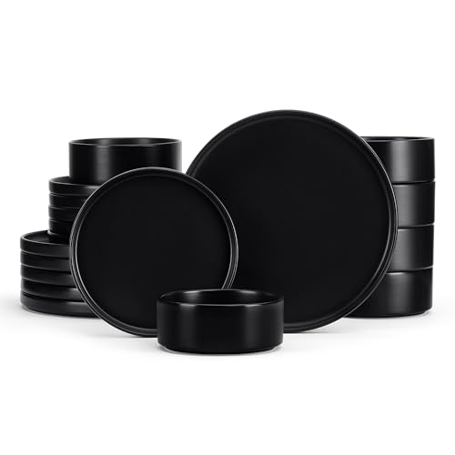 Black Dinnerware Sets for 6 (Matte Black / 18pcs for 6)