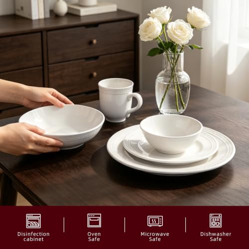 HomeVSS 20 Piece Pearl Dots Stoneware Dinnerware Set (White)