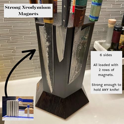 Black) ROTATING magnetic knife block - capacity for 12+ knives -handmade in Washington (Black)