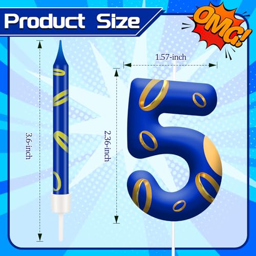 13PCS Birthday Cake Candles Set (Blue+Gold / 5)