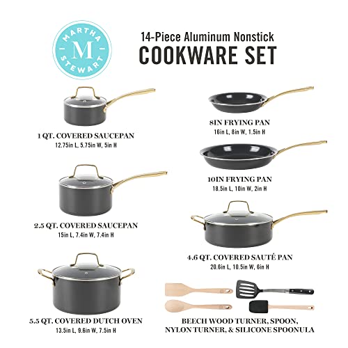 Lockton 14 Piece Premium Non (Black w/ Gold Handles (Ceramic Nonstick Cookware) / 14-Piece Cookware Set)