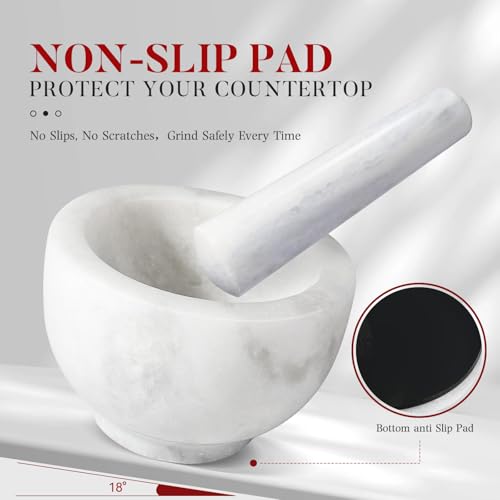 Marble Mortar and Pestle Set (White Marble / 5in-1.5 cups)