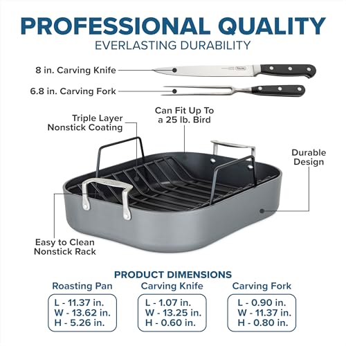 Hard Anodized Aluminum Nonstick Roasting Pan with Non Stick Rack and Carving Set (Hard Anodized Roaster)