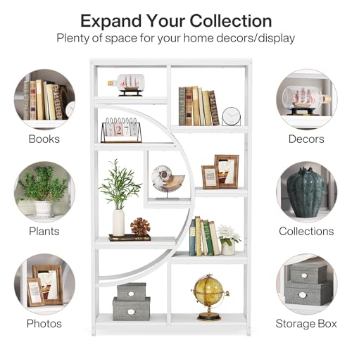 Bookshelf Industrial Etagere Bookcase (White / 2 Pack)