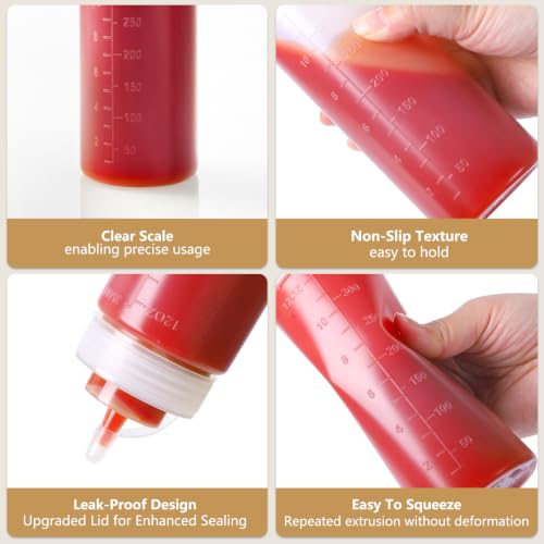 8 Pack 12 oz Plastic Squeeze Condiment Bottles with Cap Lids ((1) 12 oz(8pack) Standard Cap)