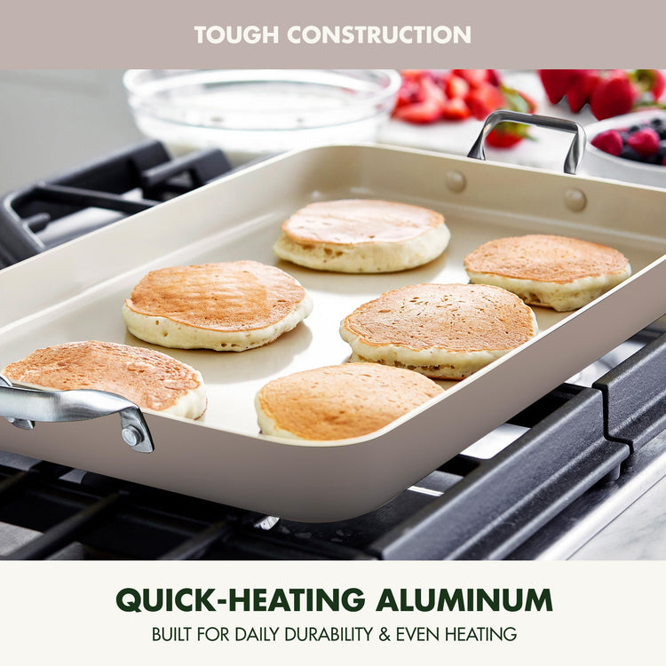 18" x 11" Ceramic Nonstick Double Burner Griddle Pan (18" x 11" x 2" / Taupe)