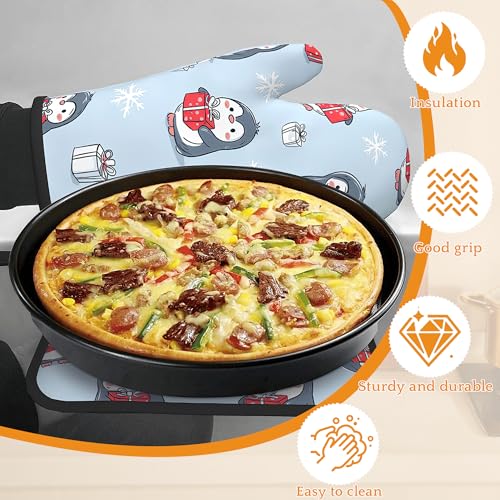 Christmas Cute Penguin Oven Mitts and Pot Holders Set (Christmas Cute Penguin Snowflakes)