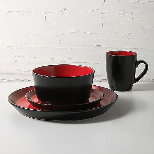 Albie Stoneware 32 Piece Modern Dinnerware Set (32 Piece - Service for 8 / Red and Black)