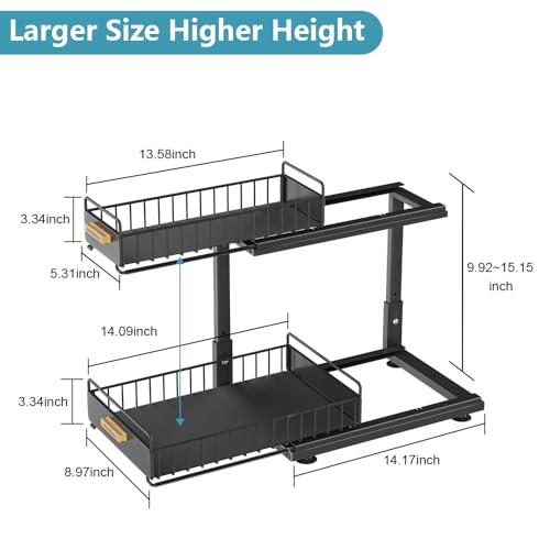 Under Sink Organizer Kitchen (Double Layer / Black-1 Pack)